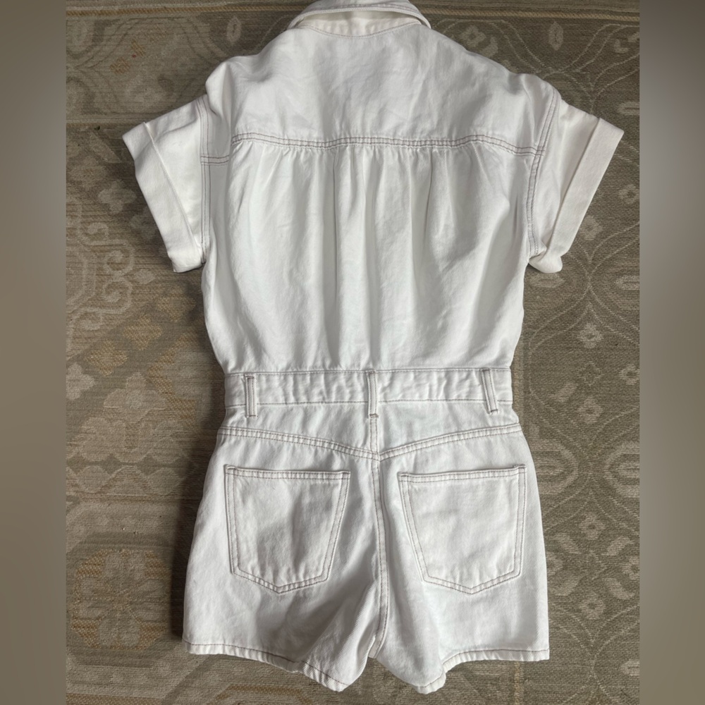 Zara Off White Denim Romper Jumpsuit size small - Picture 8 of 8